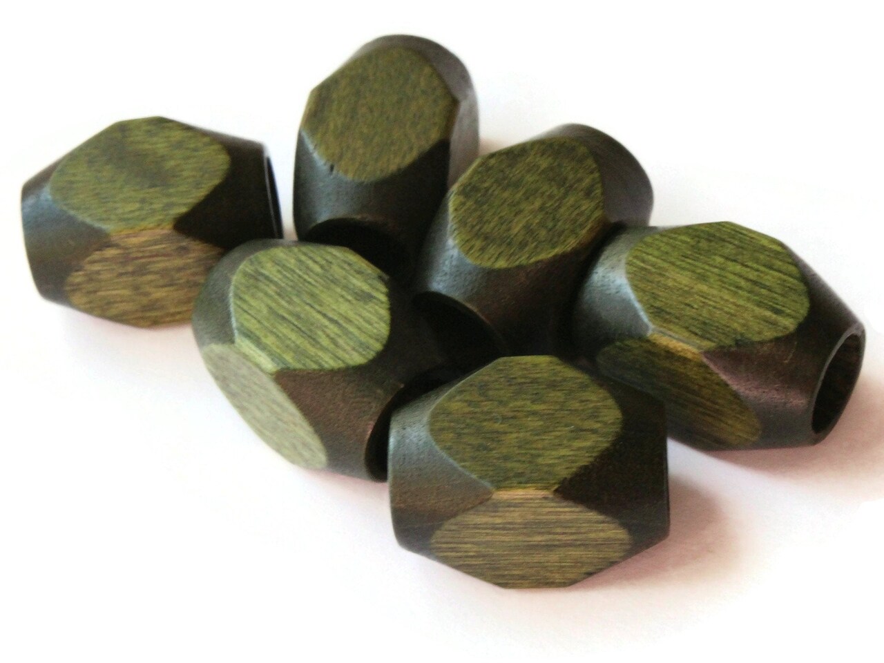 6 25mm x 16mm Dark Green Large Hole Wood Rectangle Vintage Macrame Beads